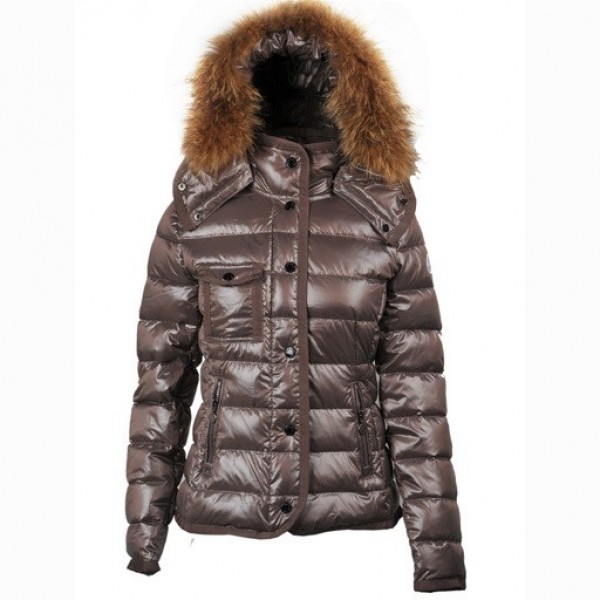 Moncler Fashion marrone Fur Cap cerniera e tasche Donna Giacche uscita